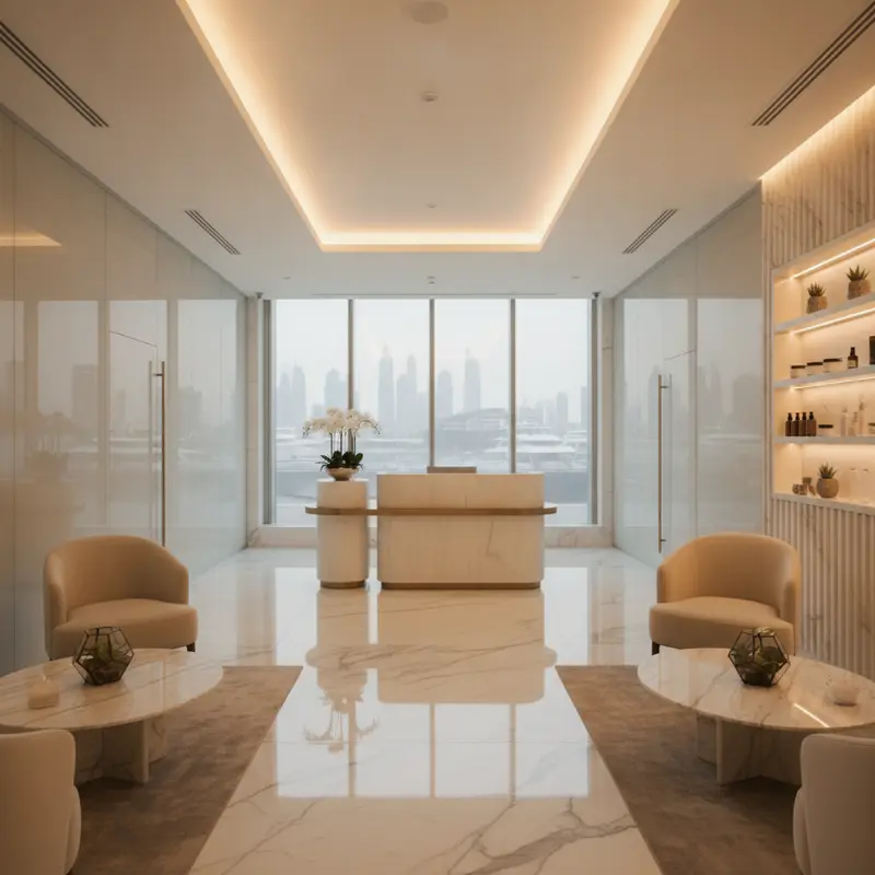 Luxury aesthetic clinic interior at Lumière Aesthetic Clinic, Dubai Marina