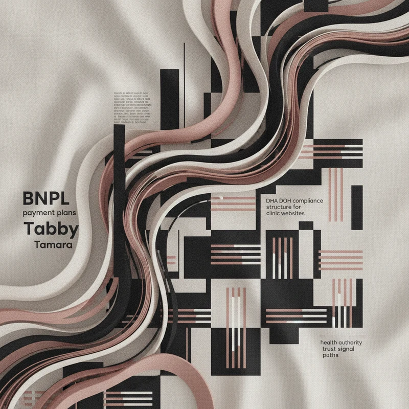 Abstract art representing BNPL payment plans and DHA DOH compliance for clinic websites