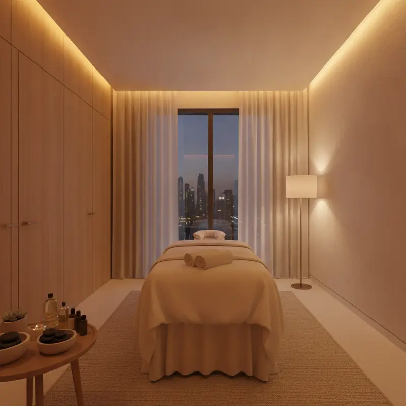 Calm treatment room at Zenith Massage Center, JLT Dubai