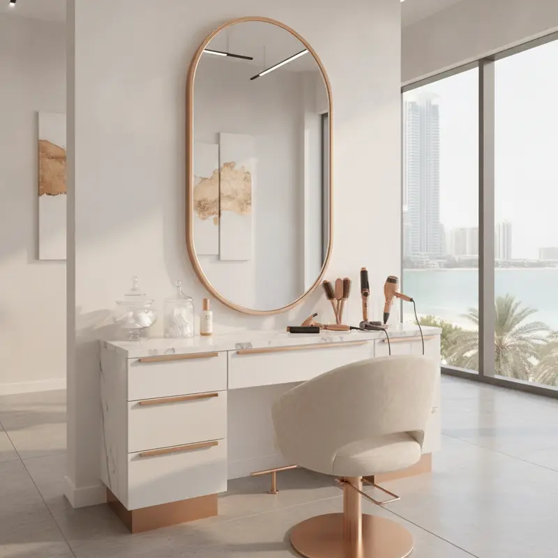 Modern styling station at Rose & Blade Salon, JBR Dubai