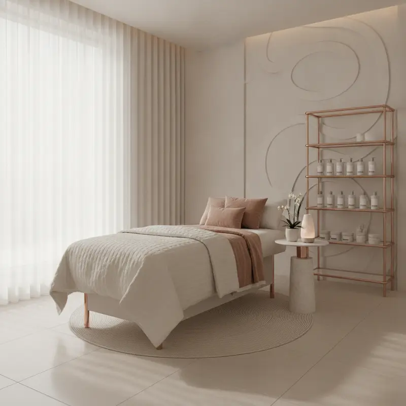 Calm treatment area at The Glow Room salon, Abu Dhabi