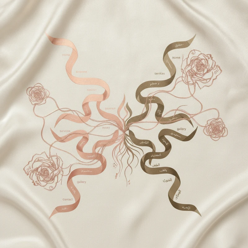 Abstract art representing bilingual English and Arabic salon website structure